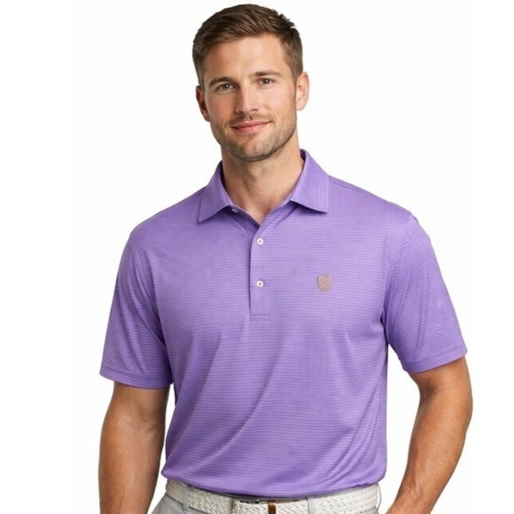Donald Ross Mens L Purple Stripe Golf Polo Shirt Embroidered Logo Polyester 1928